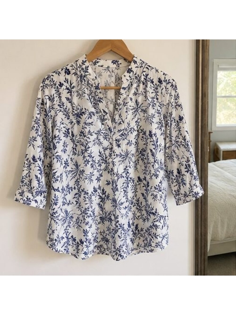 Navy Pleated Blouse